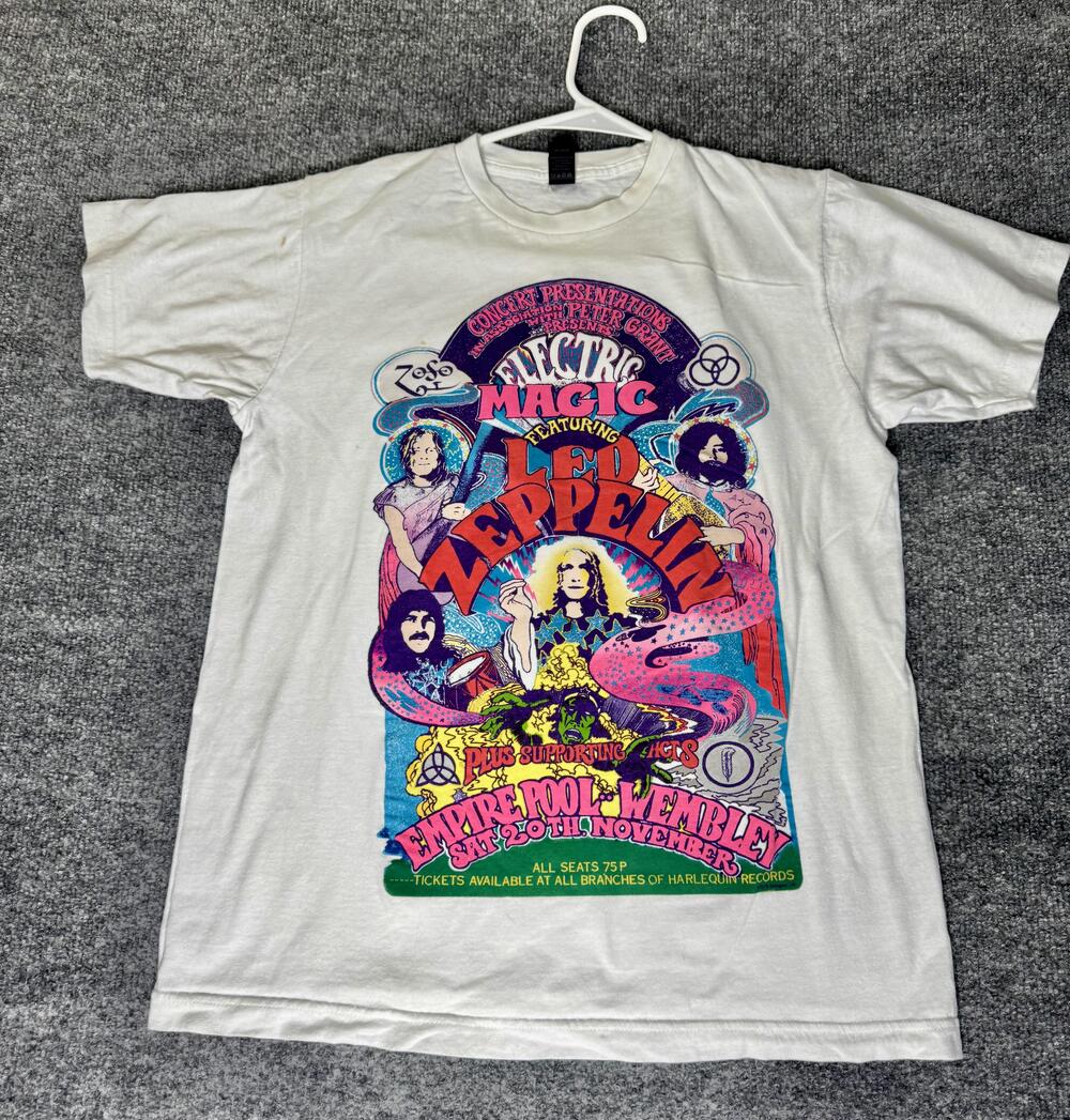Led Zeppelin Shirt Mens Medium White Tultex Electric Magic Concert Graphic Tee
